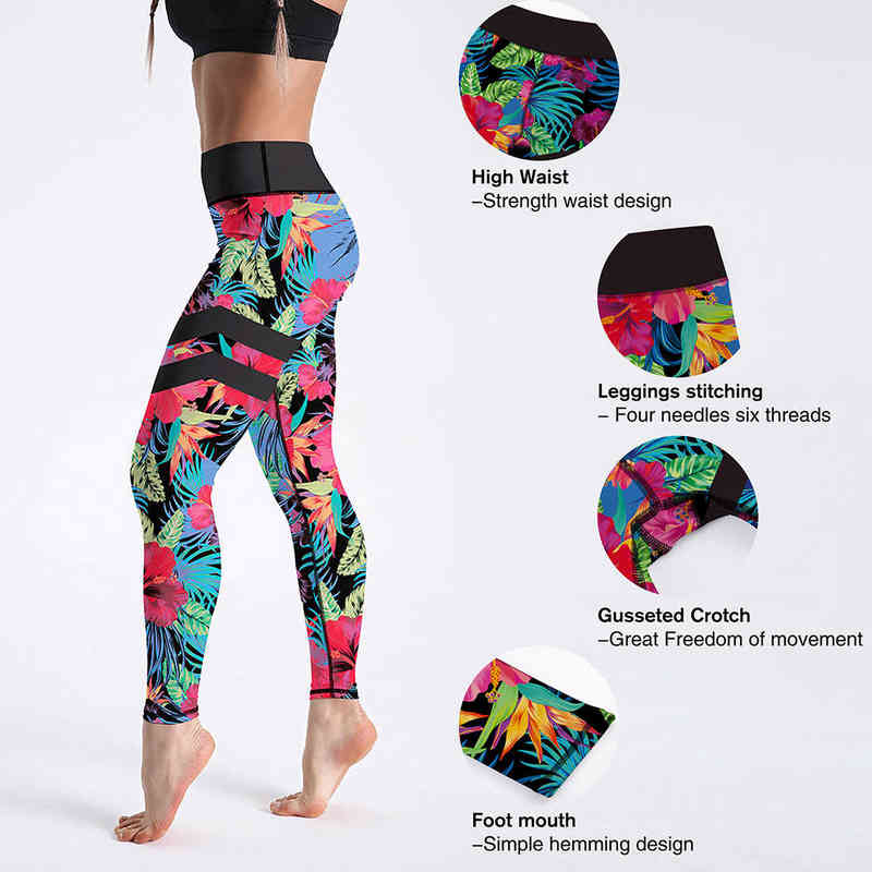 Qickitout Energetic Women's Leggings Jungle Flowers With Stripe Pattern Printed Legging High Waist Ankle Length Bottom Drop Ship 211215