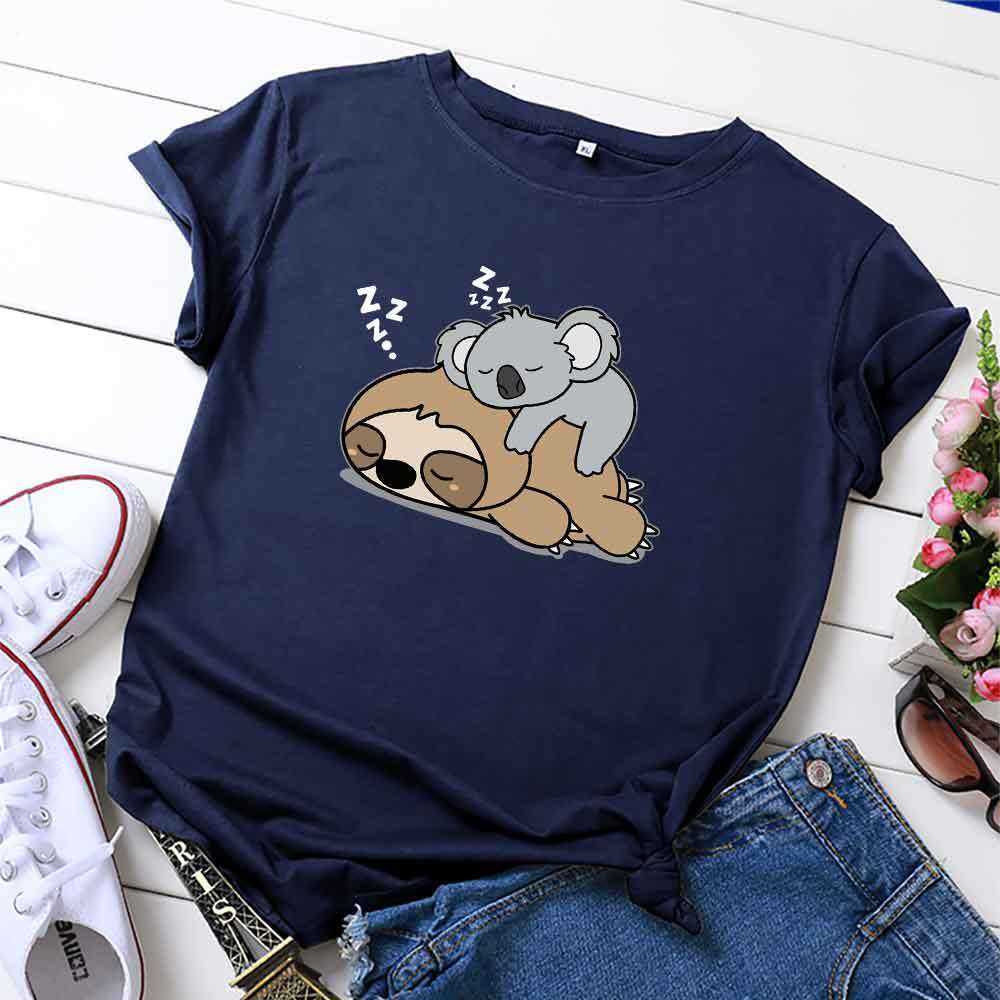S-5XL Kawaii Lazy Sloth Koala Women T-Shirt Casual Loose Short Sleeve Summer Tees Top Female Clothing Plus Size W875 210526