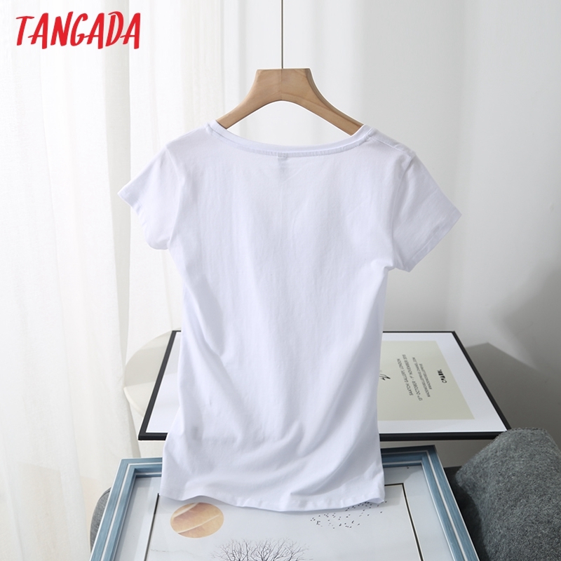 Women Summer V Neck Cotton T Short Sleeve Tees Ladies Casual Tee Shirt Street Wear Top 6D02 210416