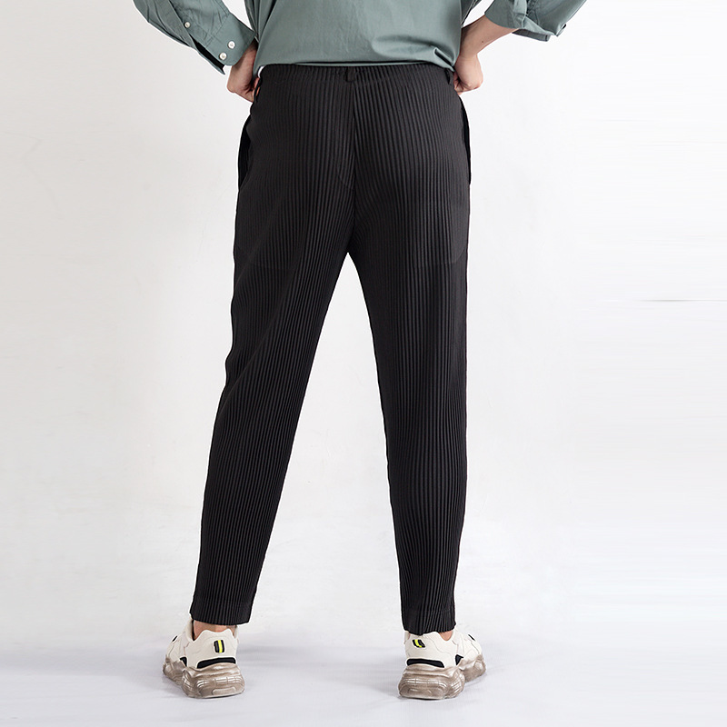IEFB High Quality Pleated Wide Leg Slim Casual Pants Men's Loose Straight Pants Elastic Waist Loose Causal Trousers 210524