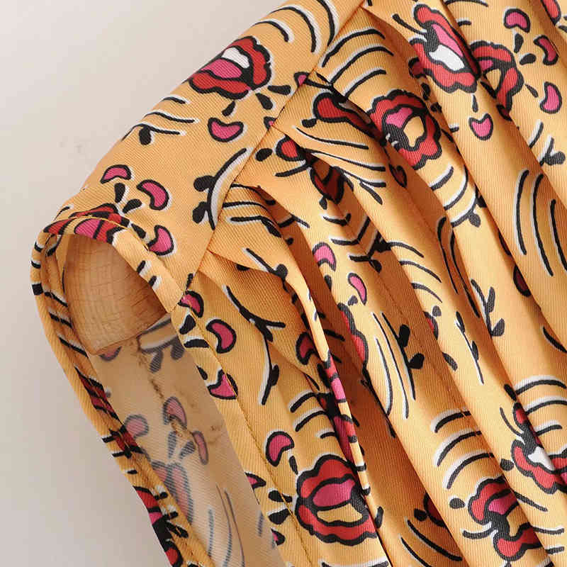 Elegant Women V Neck Floral Print Long Dress Sleeveless Bandage Fashion Pleated Female Satin Maxi Lady Vestido Mujer 210515