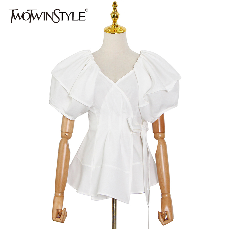 White Bowknot Casual Shirt For Women V Neck Short Sleeve Solid Pleated Blouses Females Summer Clothing Fashion 210524
White Bowknot Casual Shirt For Women V Neck Short Sleeve Solid Pleated Blouses Females Summer Clothing Fashion 210524