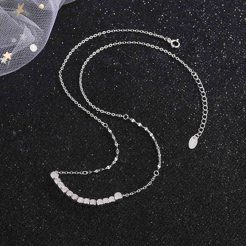 Square Pendant Necklace 990 Sterling Silver Women's Simple Minority Design Sense Advanced Versatile Clavicle Chain Fashion Hip Hop