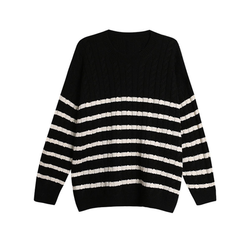 Autumn and Winter Sweater Women Loose Pullover Korean Striped Twist Color Long Casual Knitwear Pull Femme 11947 210427
