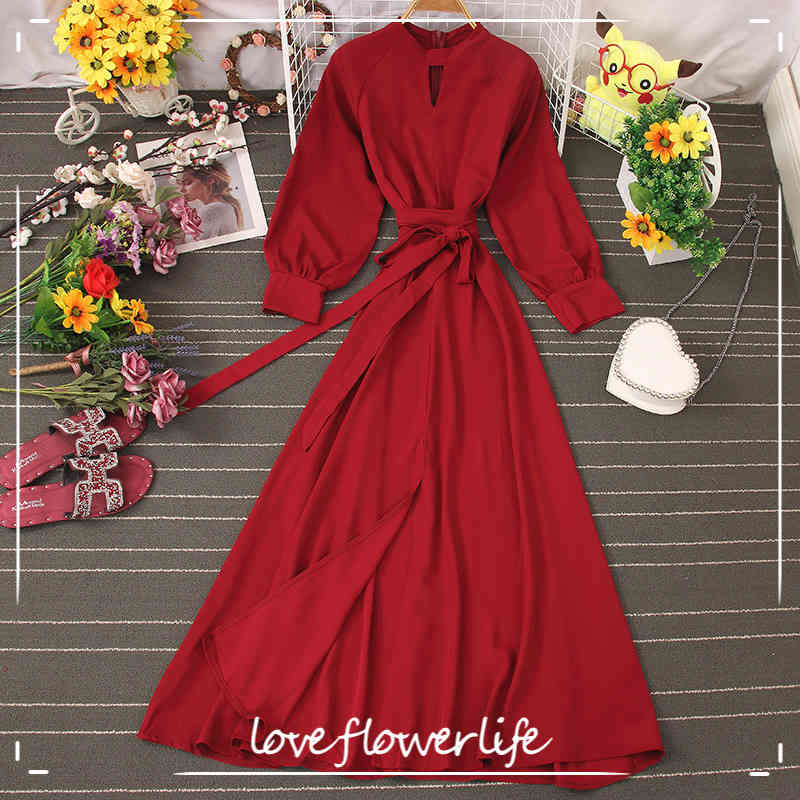 Autumn Winter Vintage Solid Full Dress A Line O Neck With Belt High Waist Slim Mid-Calf Women Dress 210521, Burgundy
Autumn Winter Vintage Solid Full Dress A Line O Neck With Belt High Waist Slim Mid-Calf Women Dress 210521, Burgundy