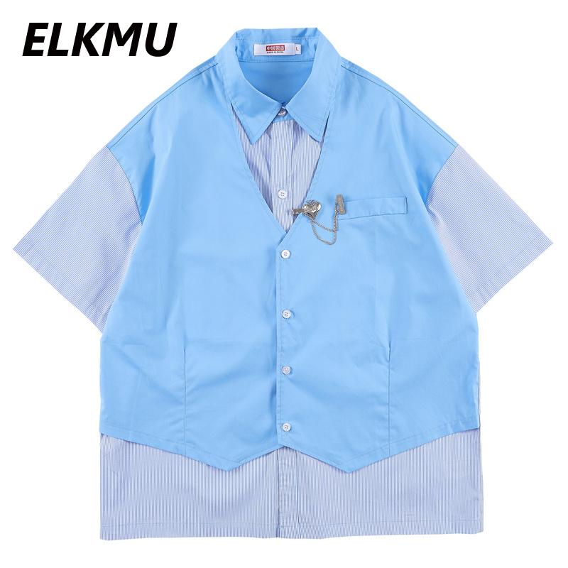 Men's Casual Shirts ELKMU Harajuku Streetwear Fake Two Pieces Stripe Summer Hawaiian Short Sleeve Shirt Oversized HM407, Blue
Men's Casual Shirts ELKMU Harajuku Streetwear Fake Two Pieces Stripe Summer Hawaiian Short Sleeve Shirt Oversized HM407, Blue
