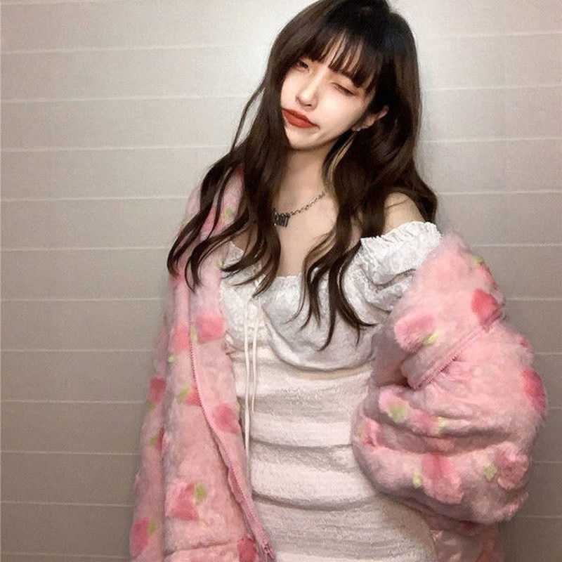 Pink Kawaii Zip Up Harajuku Hoodie Women Cute Long Sleeve Jacket Sweatshirt Y2k Aesthetic Winter Clothes Kpop Korean Fashion 211008