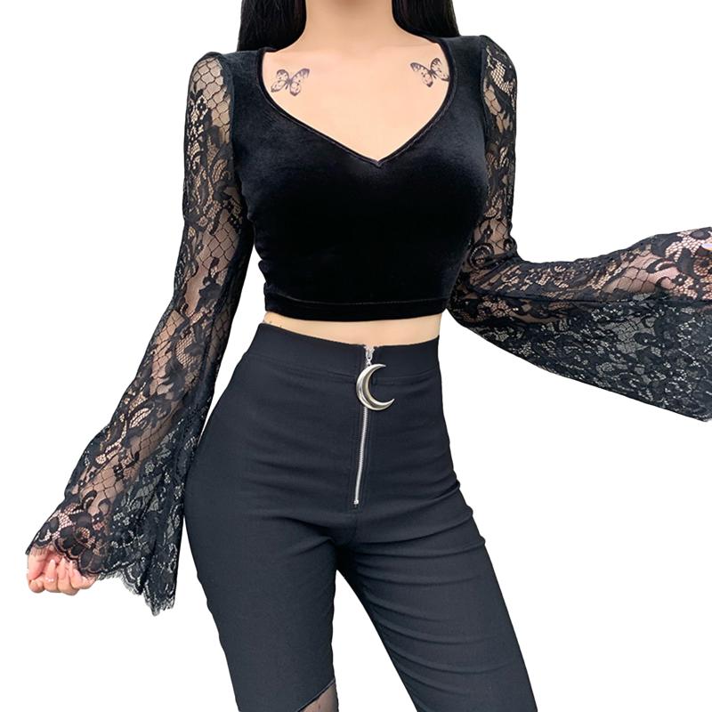 Women' T-Shirt Women Clothing Slim-fit Polyester Crop Tops Adults Sexy See-through Flare Sleeve V-neck Lace T-shirts, Black
Women' T-Shirt Women Clothing Slim-fit Polyester Crop Tops Adults Sexy See-through Flare Sleeve V-neck Lace T-shirts, Black