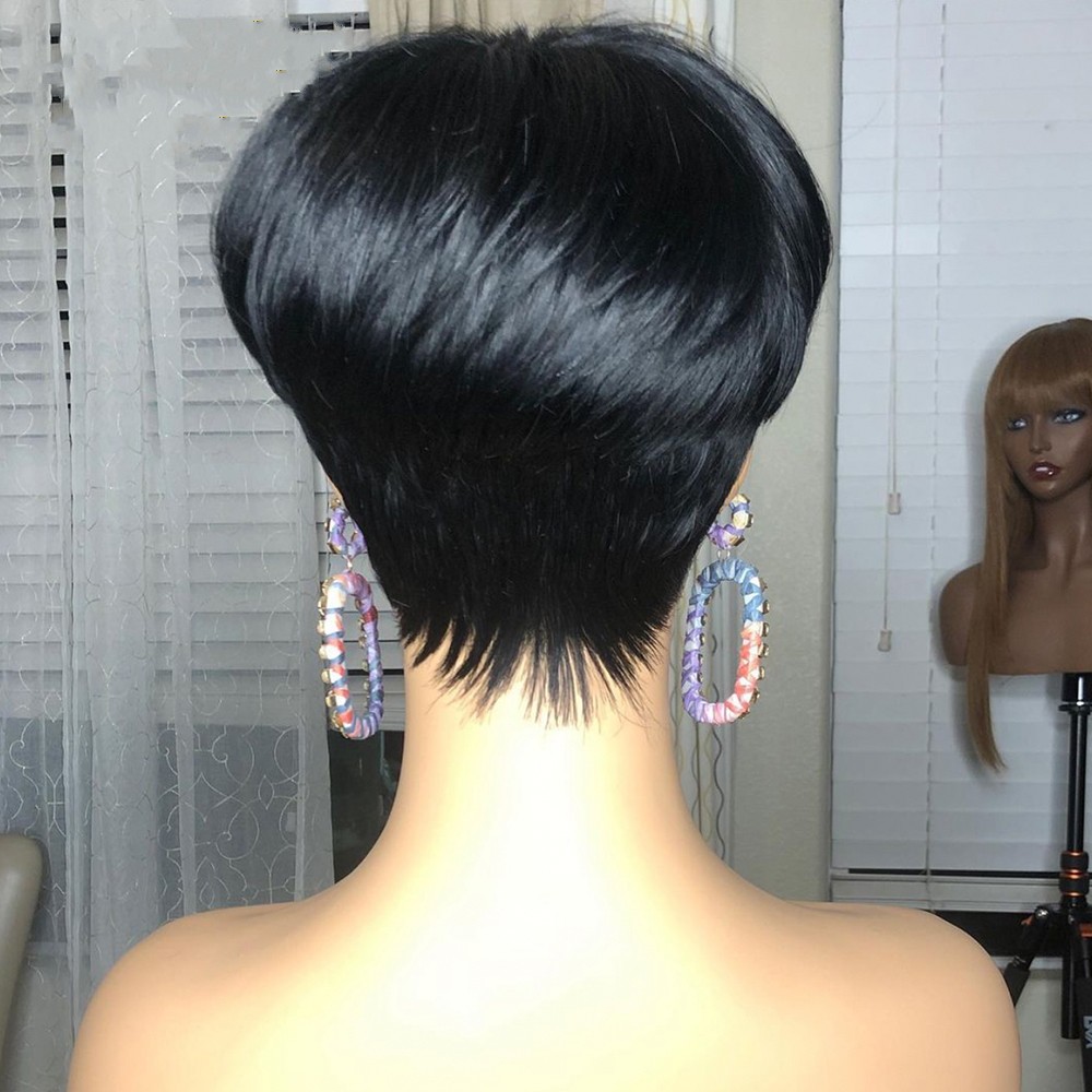 Ombre Green Pixie Short Cut Bob 100% Human Hair Wig For Black Woman Brazilian Straight Non Lace Front Wigs