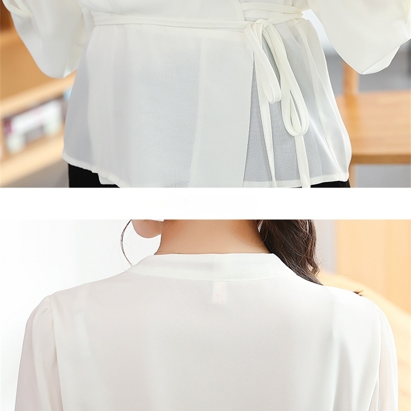 Blusas Blouses Femme Long Sleeve White Blouse Chiffon Blouse Shirt Tops Women Blusas Mujer De Moda V-Neck Blouse Women E750 210602
