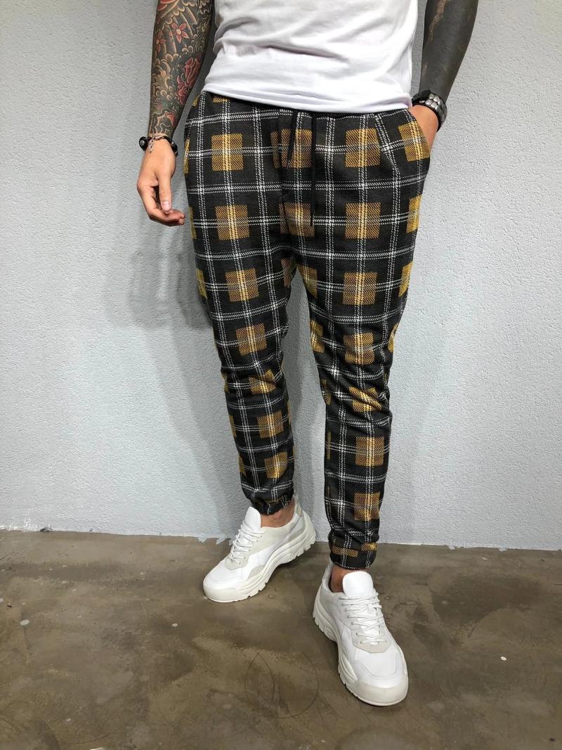 Men's Plaid 3D Digital Printing Casual Fashion Trousers Slim And Shaped Soft Comfortable Pants