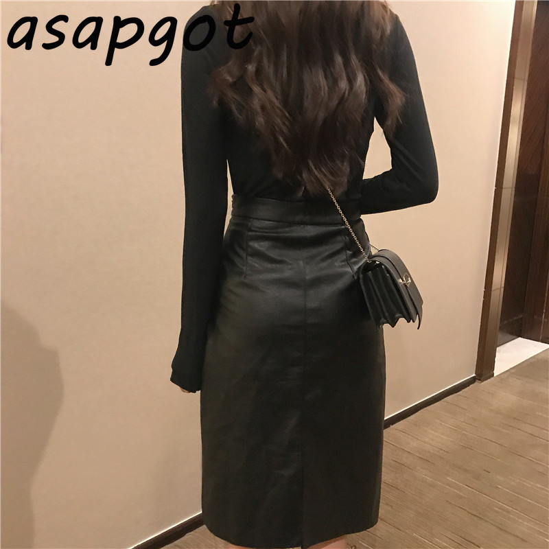 Skirts Slim Wrap Hip High Waist Plus Size Black PU Leather Skirt Women Streetwear Autumn Chic Wild Mujer Faldas Solid Casual 210429
