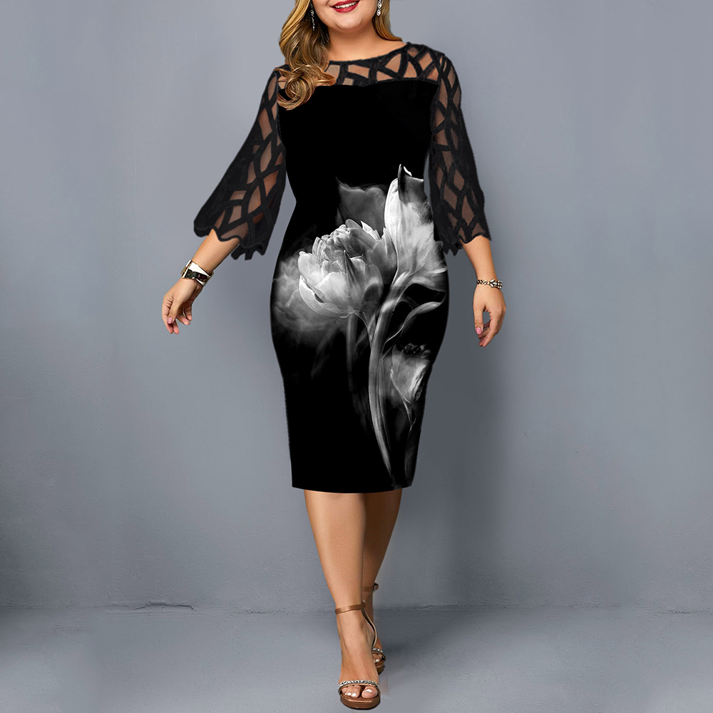 Ladies Floral Dresses Plus Size Black Mesh Elegant Women Wedding Party Dress 3/4 Sleeve Summer Spring Female Bodycon Wear
Ladies Floral Dresses Plus Size Black Mesh Elegant Women Wedding Party Dress 3/4 Sleeve Summer Spring Female Bodycon Wear