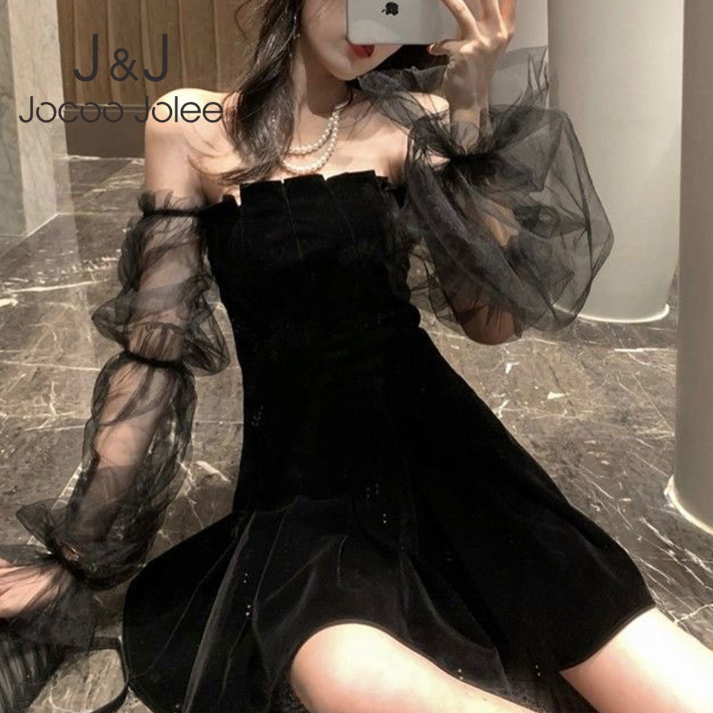 Elegant Chic Pleated Black Dress Hip Hop Mini Wome Gothic Mesh Long Sleeve Off Shoulder Slim A Line 210518 
Elegant Chic Pleated Black Dress Hip Hop Mini Wome Gothic Mesh Long Sleeve Off Shoulder Slim A Line 210518