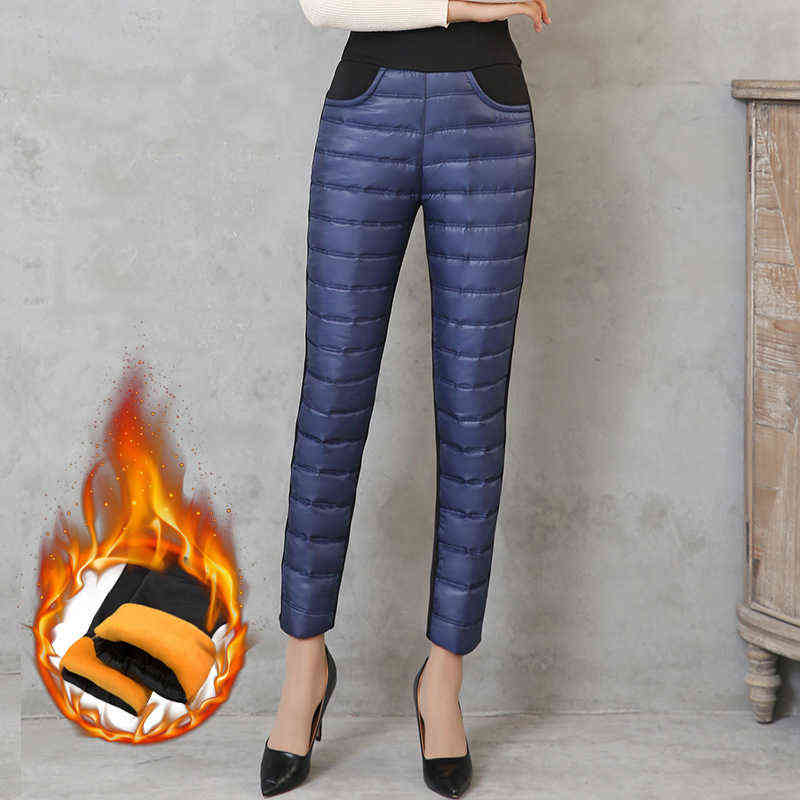 Winter Women Down Pants Plus Size Velvet Trousers Thickening Slim Thermal Female Warm High Waist Straight Cotton Pant 211115