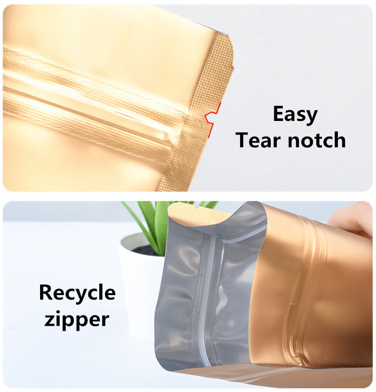 100pcs Stand up Matte Gold Aluminum Foil Window Zip Lock Bag Golden Resealable Meat Coffee Powder Snack Nuts Xmas Gifts Heat Sealing Packaging Pouches