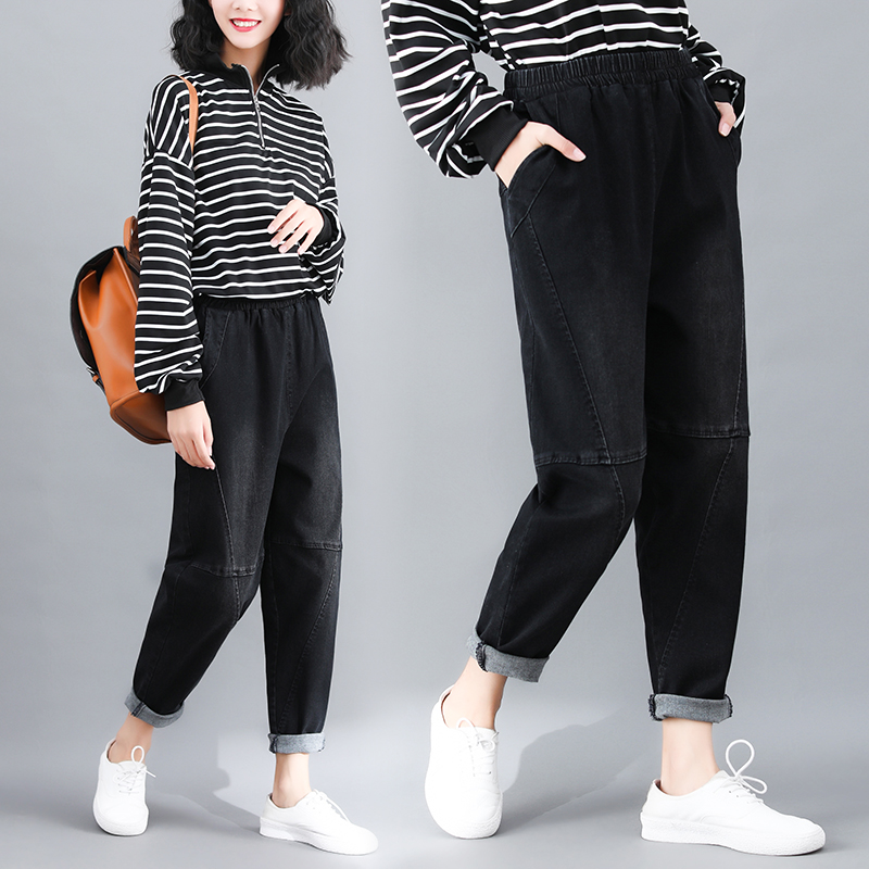 D 1511 Black Fat Younger Sister Big Yards High Waist Jeans Female Spring Model Of Women'S Clothing In New Female Nine Points