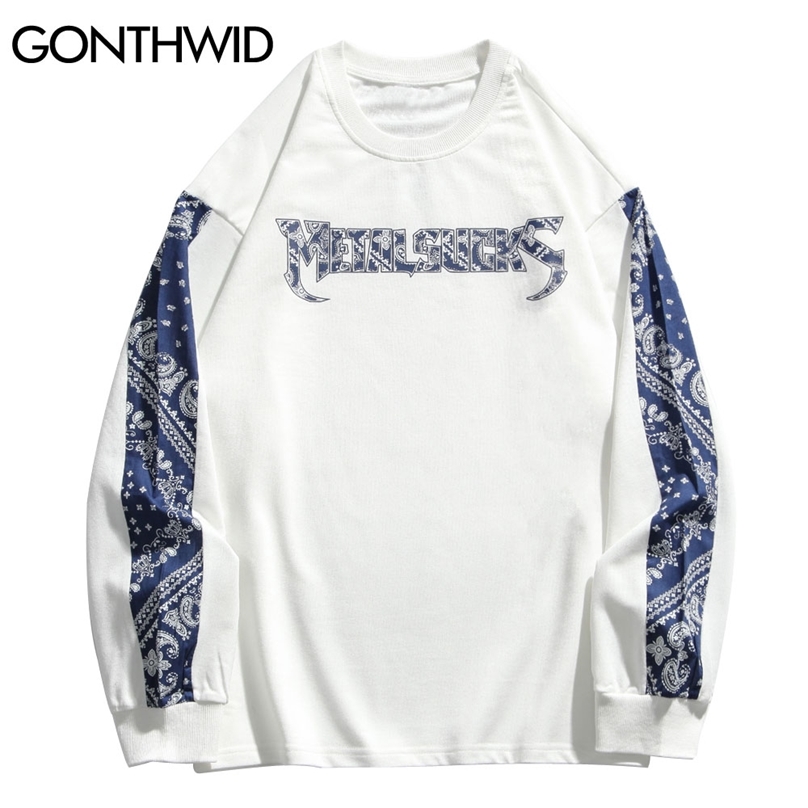 Long Sleeve Tshirts Bandana Paisley Pattern Patchwork Tees Shirts Streetwear Hip Hop Hipster Harajuku Casual Loose Tops 210602, Black
Long Sleeve Tshirts Bandana Paisley Pattern Patchwork Tees Shirts Streetwear Hip Hop Hipster Harajuku Casual Loose Tops 210602, Black