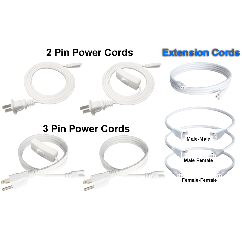 Lighting Accessories Extension cord led tube light cable for integrated bulbs 3 pin connector bulb power 1FT 2FT 3.3FT 4FT 5FT 6FT 6.6Feet 100Pcs/lot