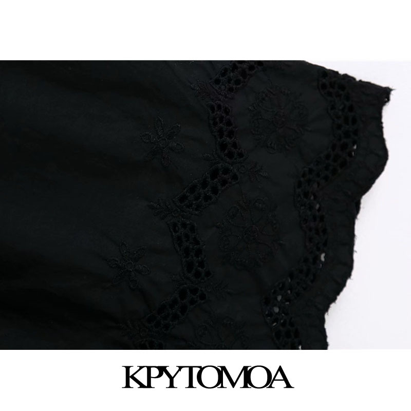 Women Chic Fashion Cutwork Embroidery Hem Pants High Elastic Waist Side Pockets Female Ankle Trousers 210420