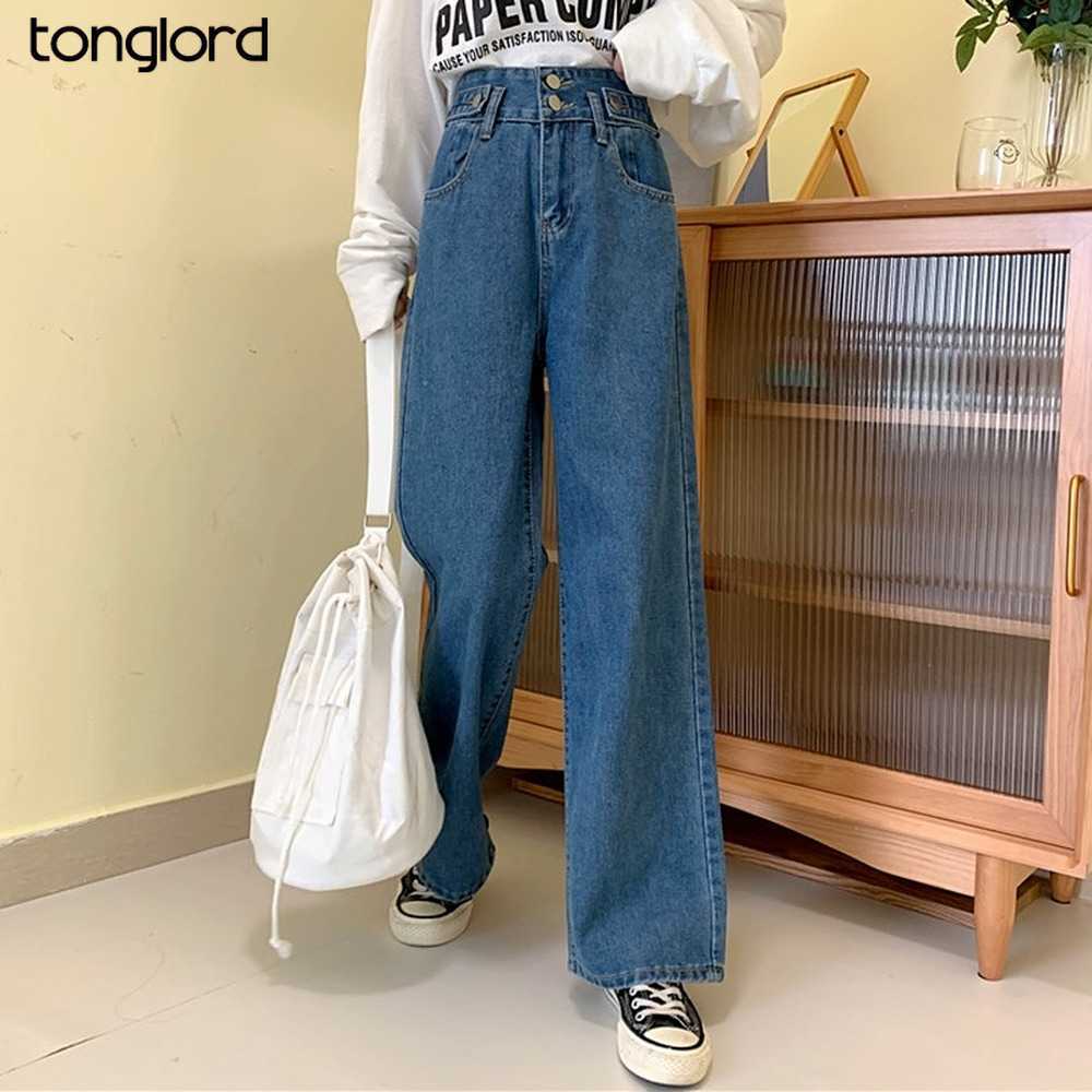 Women Denim Pants Spirng Autumn Female Loose Wide Leg Pant Full Length Jeans Trouses Plus Size 4XL High Waist Baggy 210922