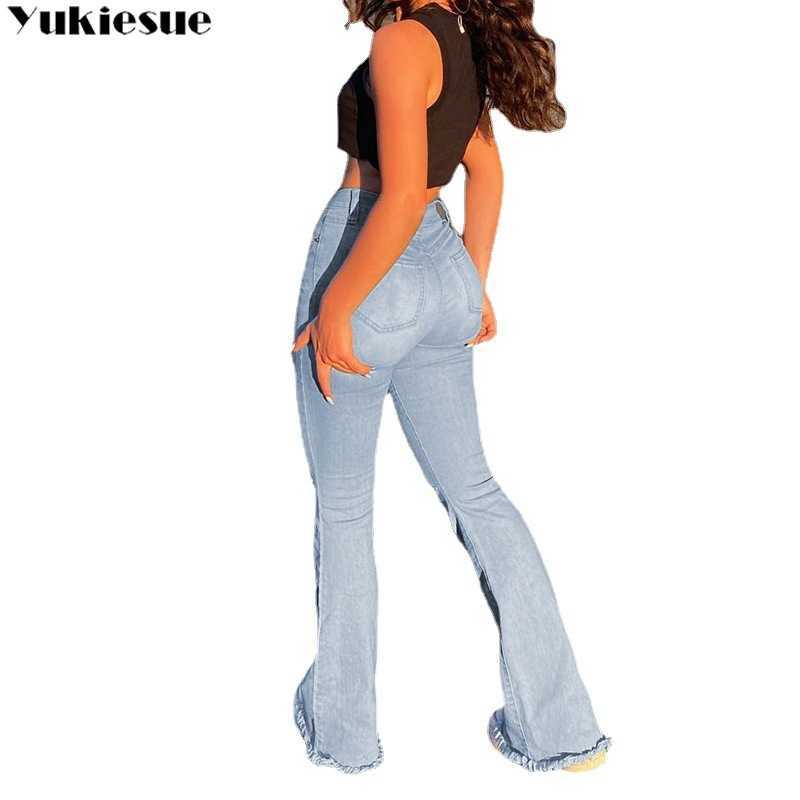 flare Pants Female Women's Jeans Large Size Boyfriend Women High Waist Mom Ripped Stright Trousers 210922