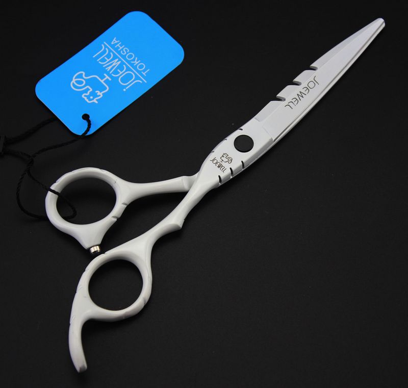 JOEWELL 5.5/6.0 inch white painted handle scissors 6CR 62HRS hardness hair beauty cutting/thinning