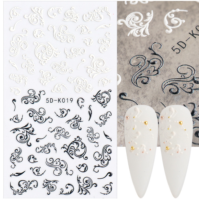1Sheet White Embossed Flower Lace nail Sticker 5D Floral Wedding Nails Art Design Butterfly Manicure Decals