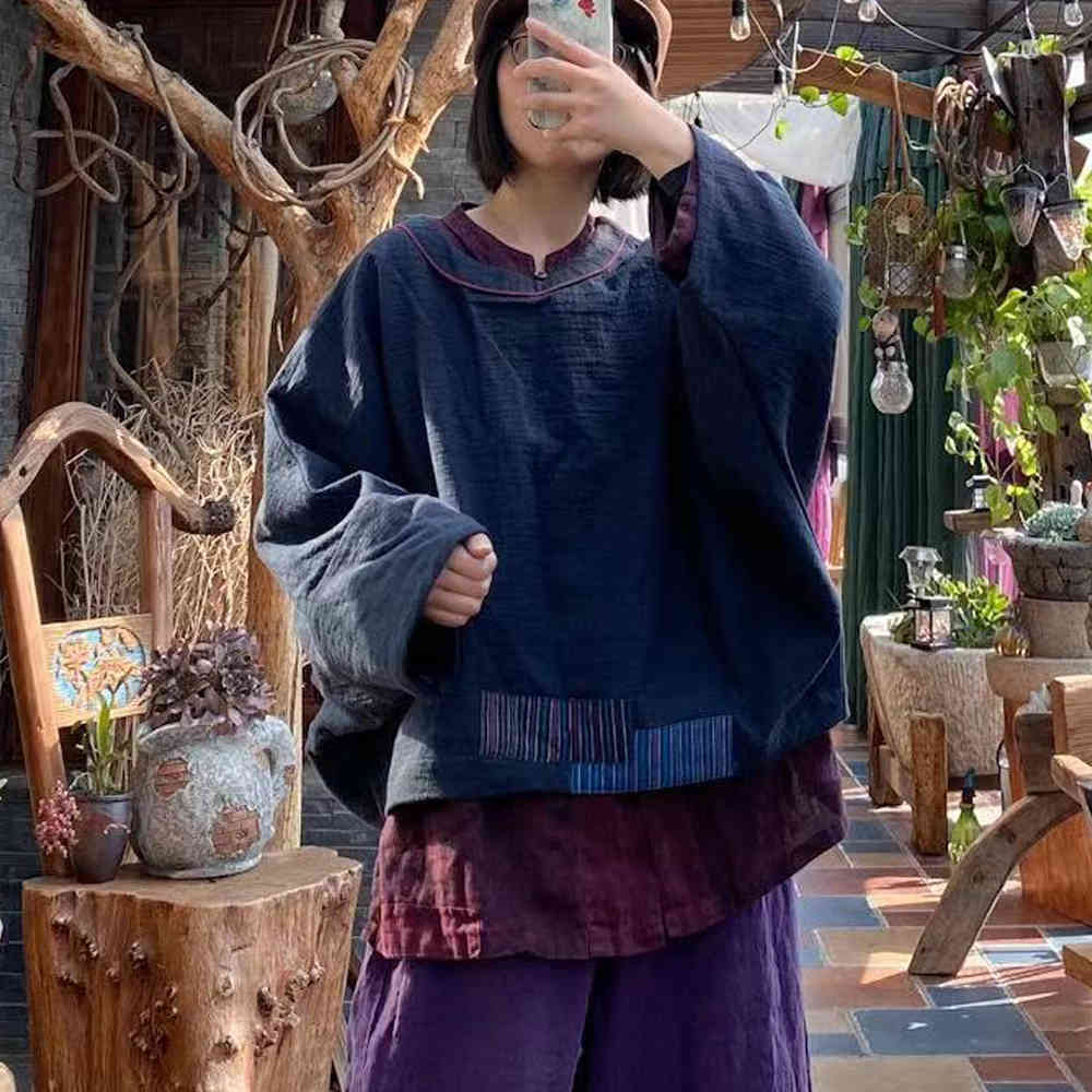 Johnature Women Spring Pullover T-Shirts O-Neck Bat Sleeve Patchwork Cotton Linen Clothes Vintage Original T-Shirts 210521, Dark blue
Johnature Women Spring Pullover T-Shirts O-Neck Bat Sleeve Patchwork Cotton Linen Clothes Vintage Original T-Shirts 210521, Dark blue