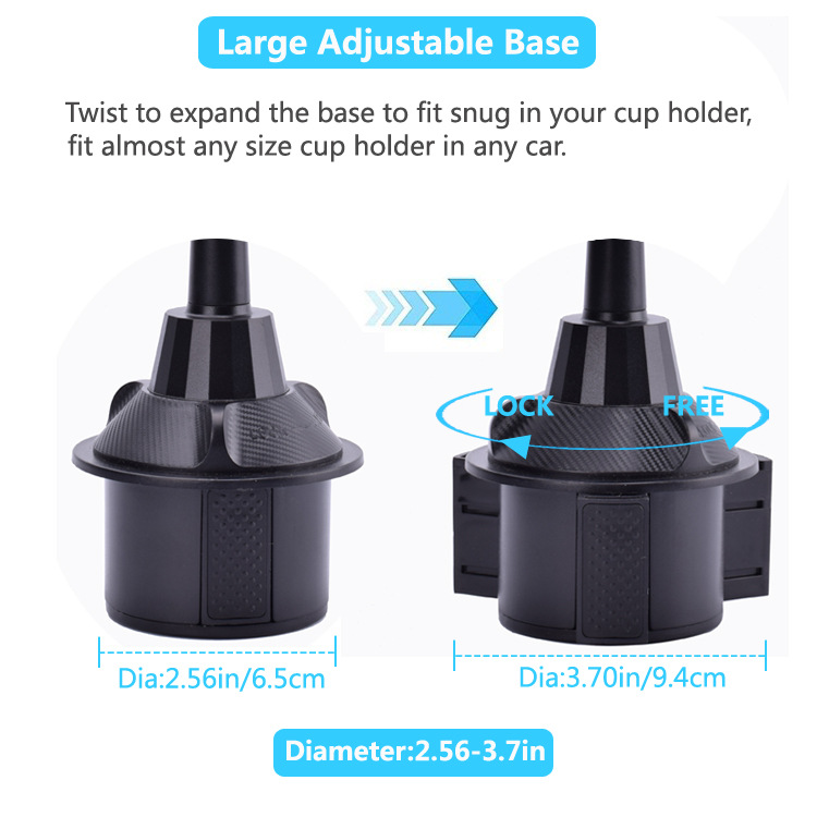 360 Degree Car Cup Holder Mobile Phone Mount Adjustable Angle Height Stand for IPhone Samsung Cellphone