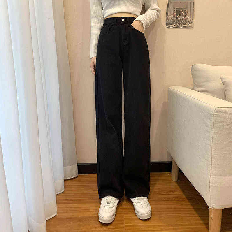 Straight Leg Jeans For Women High Waist Stretch Denim Trousers Mom Jean Baggy Pants Casual Comfort Oversize 211129