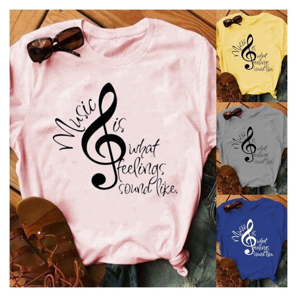 Fashion T shirt for women Brand Round Ne Large Half Sleeve Summer Music Symbol Short Clothes, White
Fashion T shirt for women Brand Round Ne Large Half Sleeve Summer Music Symbol Short Clothes, White