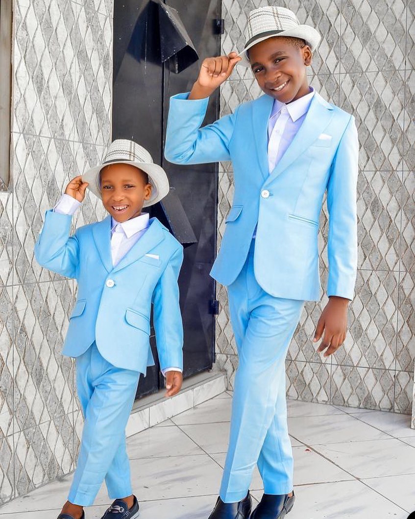 Sky Blue Boy Formal Suits Wear Dinner Tuxedos Little Boys Groomsmen Kids For Wedding Party Evening Suit Wear (Jacket+Pant)