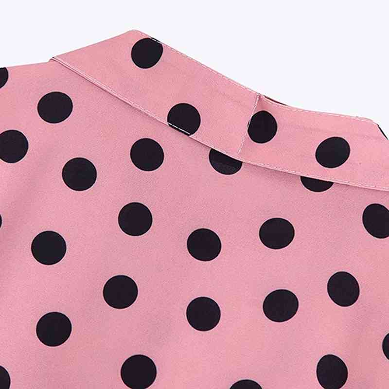 Polka Dot Print Women Shirt Dress Bow Tie Collar Long Sleeve Pleated Dress Vintage Ladies Midi Office Dresses Vestidos 210414