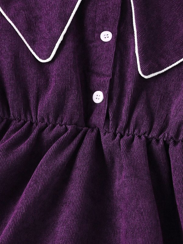 Girls Contrast Piping Peter Pan Collar Corduroy Dress SHE