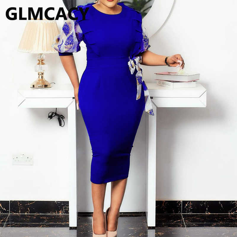 Short Sleeve Elegant OL Midi Dress Classy Bodycon Casual Dress 210702