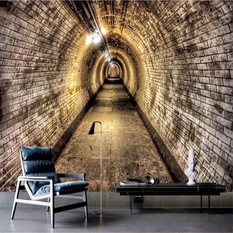 Custom wallpaper photo 3D industrial wind cave brick wall tunnel background wall home decoration murals Waterproof