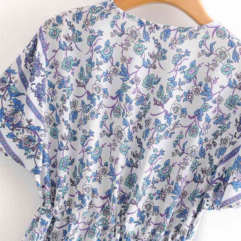 beauty Fashion Boho Style Floral Print Midi Dress Women Holiday Chic V-neck Single Breasted Summer Dresses Female 210514