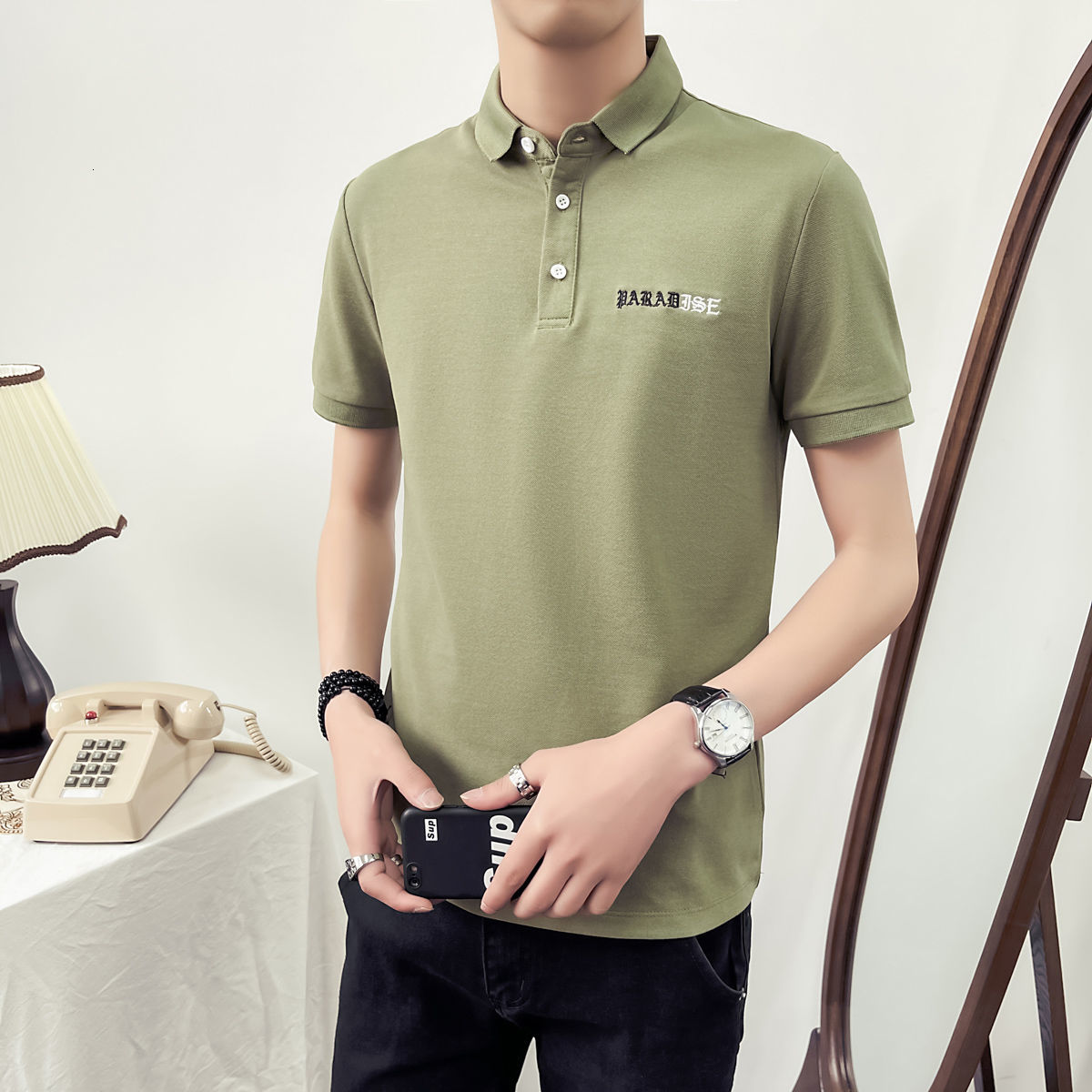 Pl319-p48 control 68 summer t-shirt men's short sleeve Lapel Korean shopkeeper slim handsome fashion polo shirt, White;black
Pl319-p48 control 68 summer t-shirt men's short sleeve Lapel Korean shopkeeper slim handsome fashion polo shirt, White;black