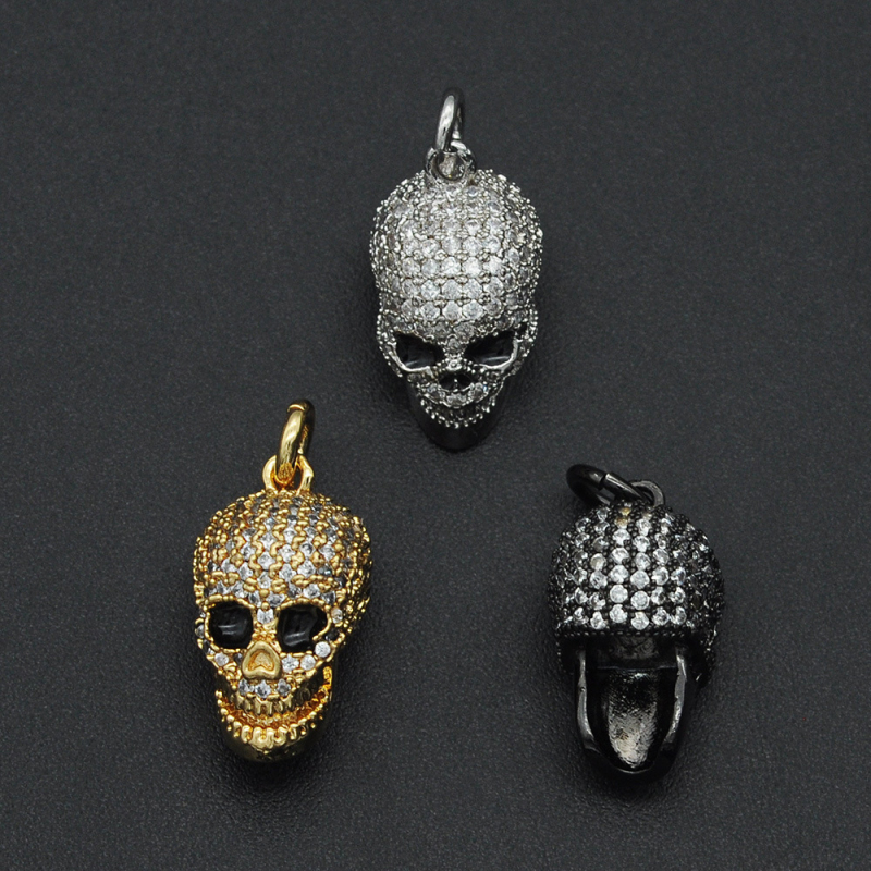 

High Quality CZ Micro Pave Skull Beads Charm DIY Pandora Pendant for Necklace Jewelry Making