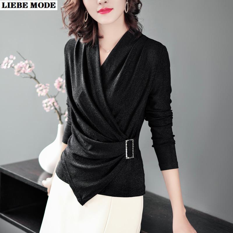 Women's Blouses & Shirts Cross V Neck With Belt For Women Korean Fashion Black Tops Full Sleeve Shirt 2021 Spring Autumn
Women's Blouses & Shirts Cross V Neck With Belt For Women Korean Fashion Black Tops Full Sleeve Shirt 2021 Spring Autumn