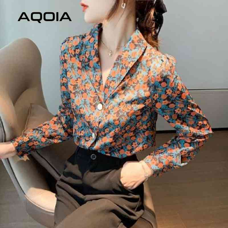 Spring Chic Korean style Long Sleeve Women Blouse Floral Button Up Notched Collar Office Ladies Work Shirt Tunic Tops 210521