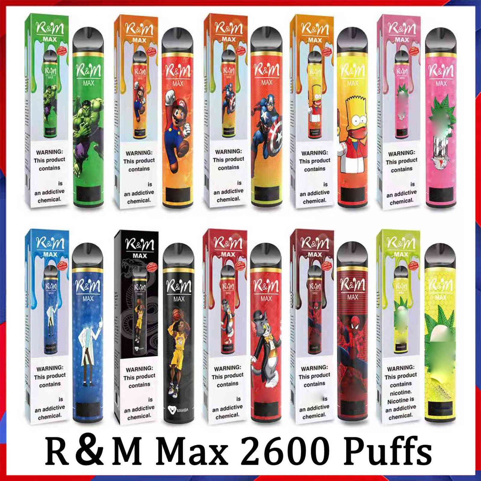 Factory Wholesale Original R And M Max Cartoon Electronic Cigarette 9ml 1300mAh 2600 Puffs 10 Colors Disposable Vape RandM Dazzle Pro, Silver
Factory Wholesale Original R And M Max Cartoon Electronic Cigarette 9ml 1300mAh 2600 Puffs 10 Colors Disposable Vape RandM Dazzle Pro, Silver