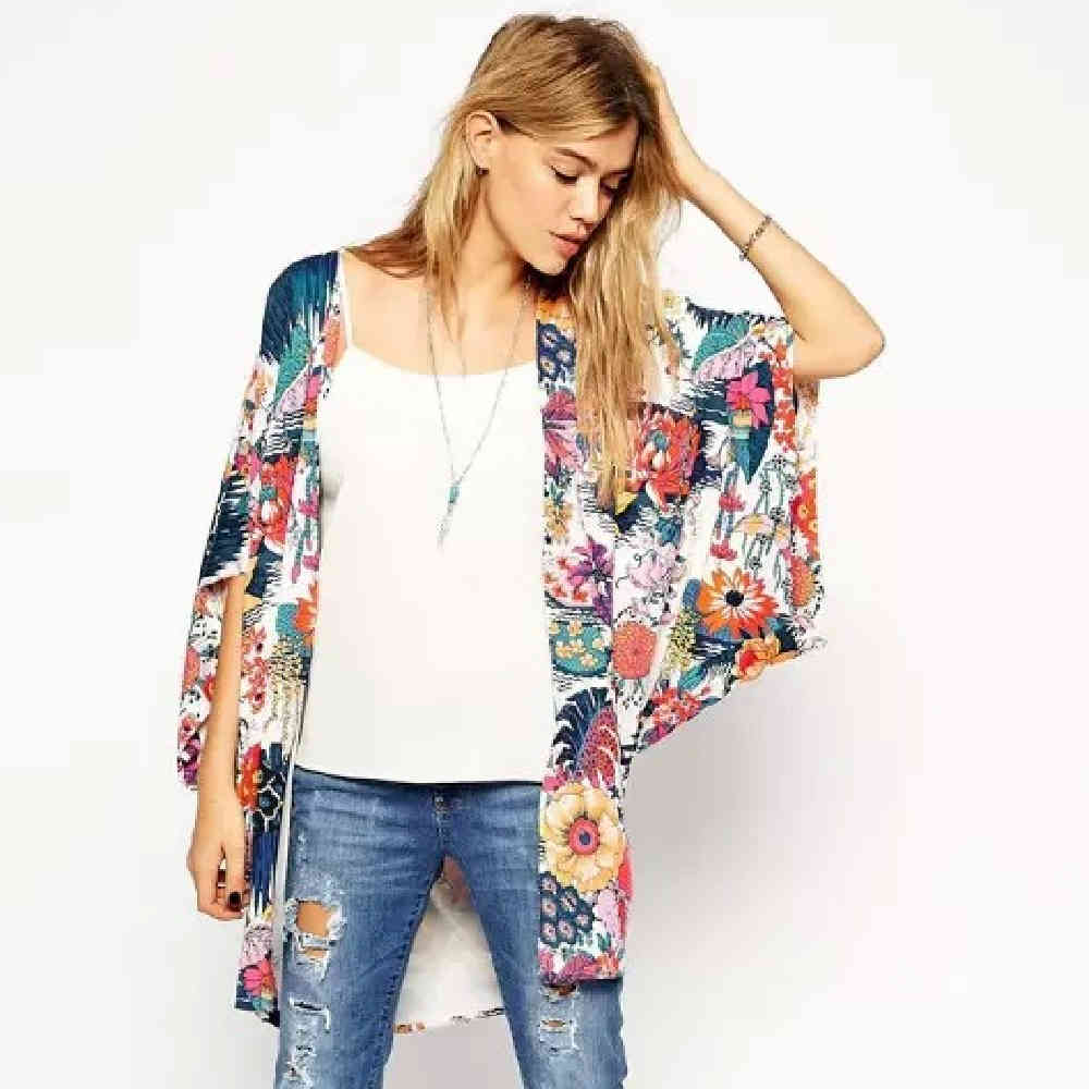 Boho Print Chiffon Bathing Suit Cover-ups Plus Size Beach Wear Short Kimono Dress Tunic Women Summer Swimsuit Cover Up A831 210420