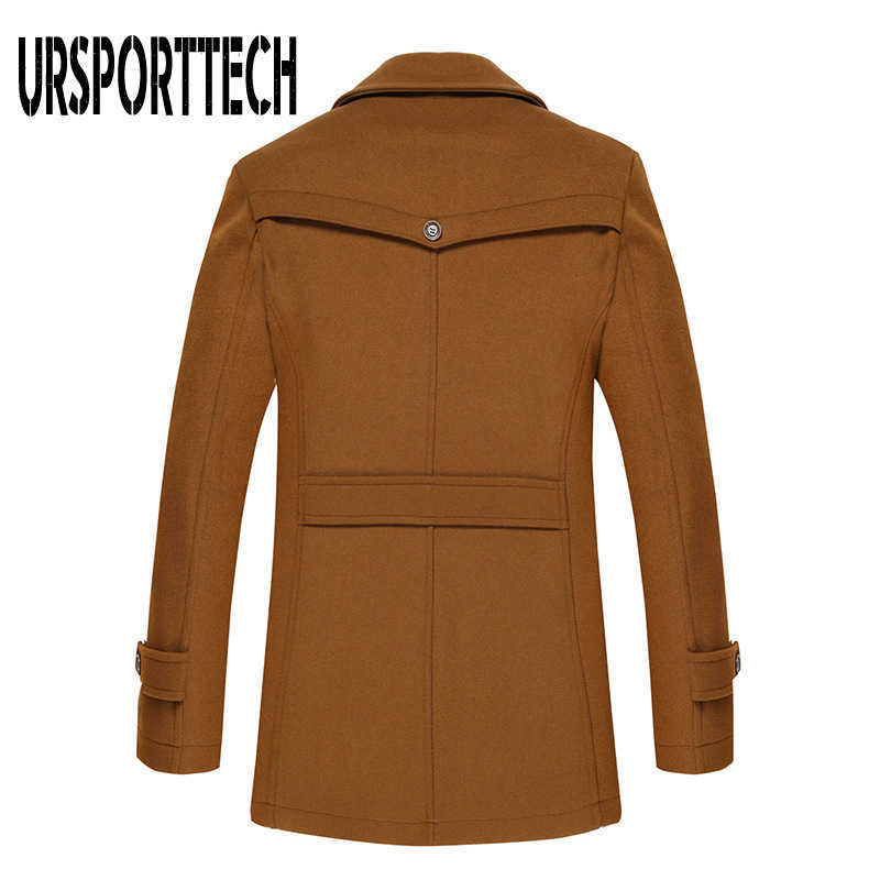 URSPORTTECH Wool Coat Men Slim Large Size Trench Coat Men Thick Woolen Coat Mens Overcoat Fashion Autumn Winter Men Wool Jackets 210528