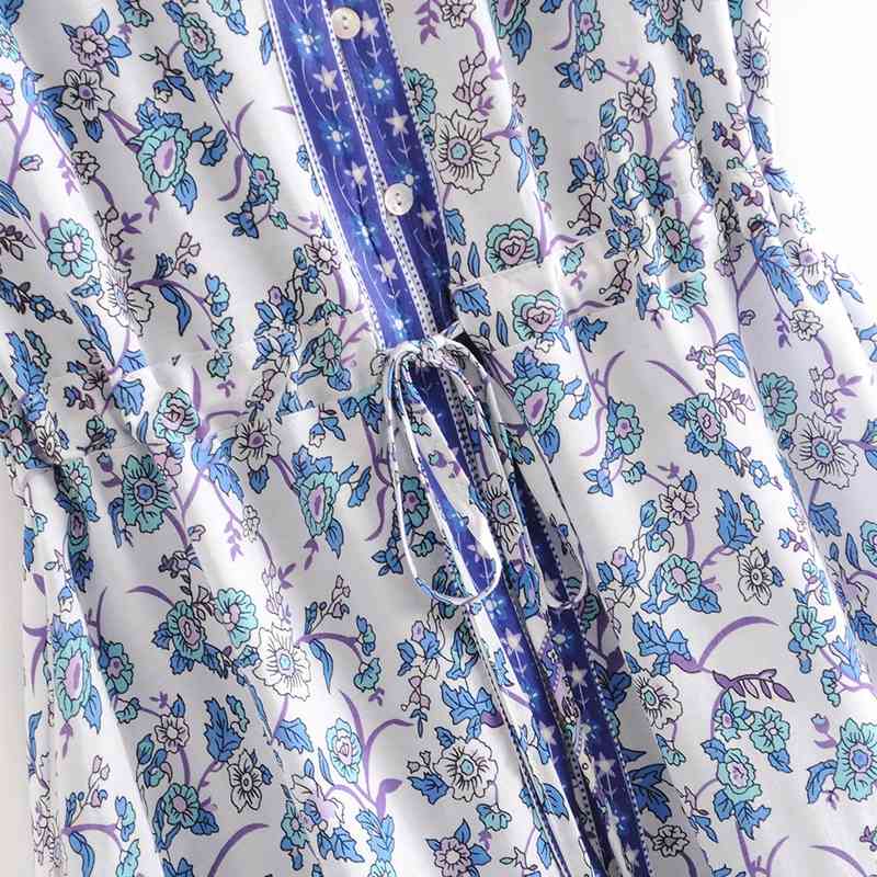 beauty Fashion Boho Style Floral Print Midi Dress Women Holiday Chic V-neck Single Breasted Summer Dresses Female 210514