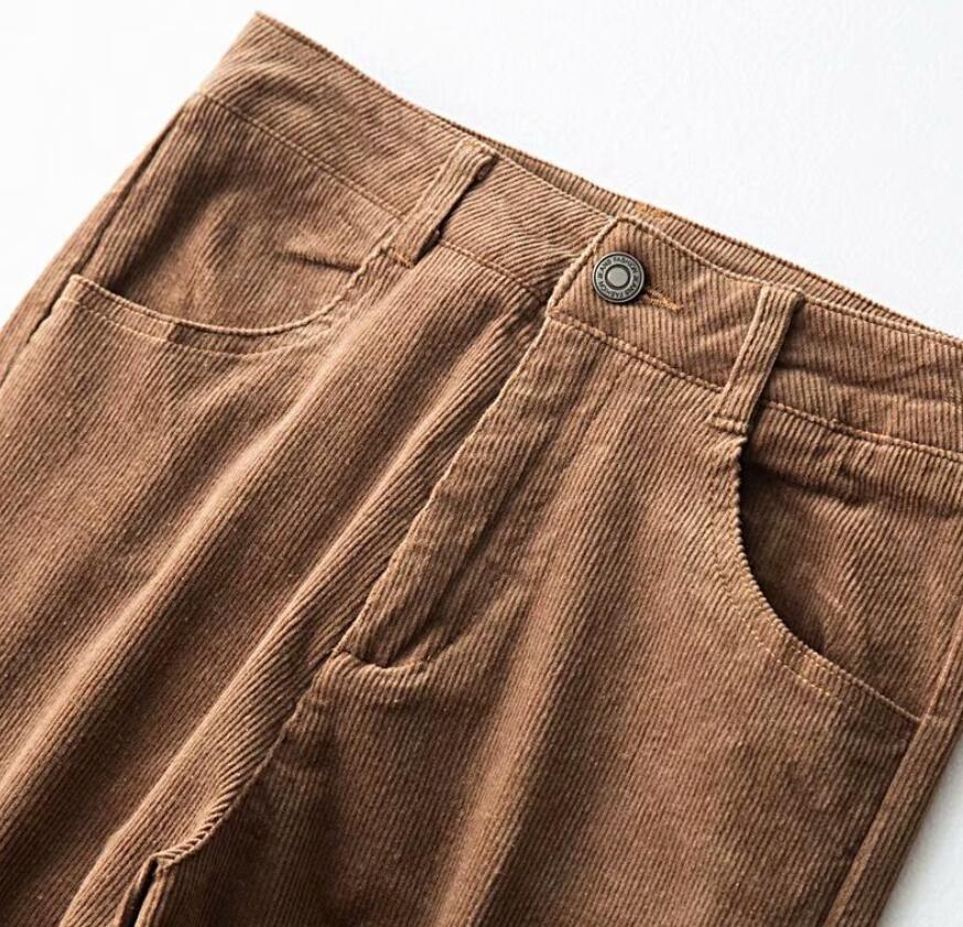 Spring Vintage Corduroy Pants Autumn Woman Mid Waist Ankle Length Loose Harem Trousers Femme Casual Long 210429