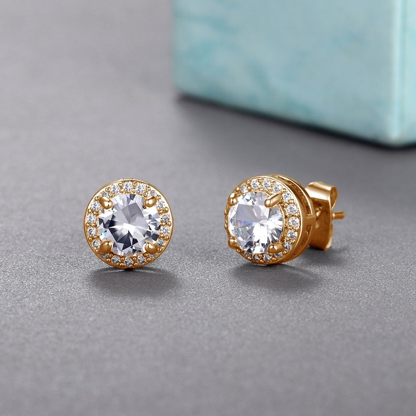 Round Square Cubic Zircon Stud Earrings Designer Jewelry Silver Gold Women Ear Rings Iced Out Heart Diamond Wedding Fashion Jewelry Gift Will and Sand