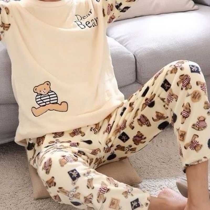 Winter Warm Pyjamas Men's Pajamas Flannel Pijama Suit Cartoon Comfortable Aunt's Home Service Sleepwear Two-piece Suit pajamas 211019