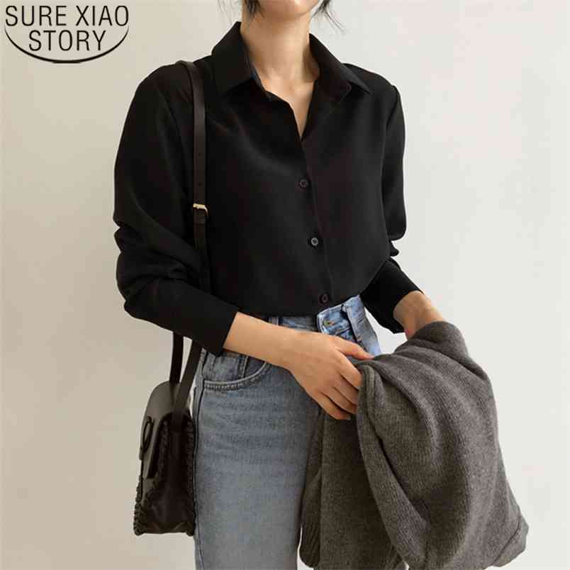 Office Lady Shirt and Blouse Korean Loose Chiffon s Plus Size Women Clothing Long Sleeve OL Style Blusas 6830 210506